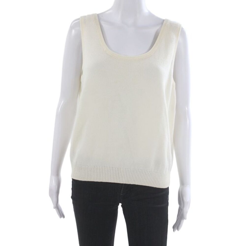 St. John Basics Women Basic Cotton Sleeveless Tank Round Neck White Size M